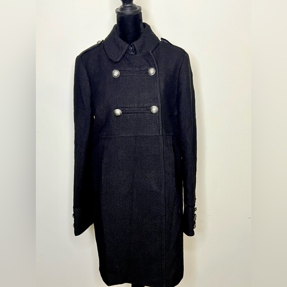 Juicy Couture black wool blend military style knee length winter pea coat med EC - Picture 4 of 10